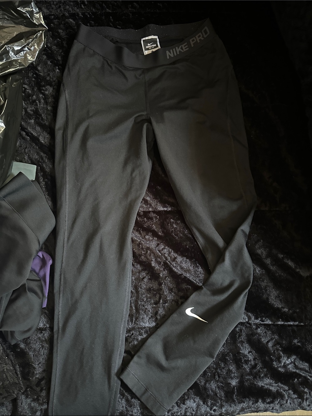 Nike Black Athletic Leggings with White Swoosh